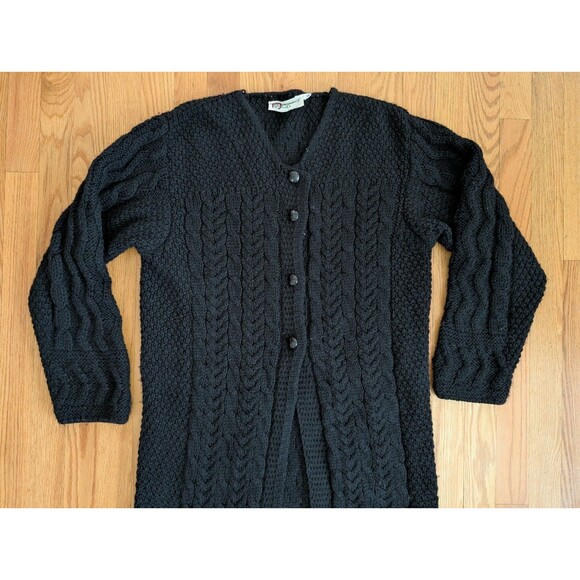 Country Club Womens Sweater Small Wool Ireland Long Duster Cable Knit Chunky - Picture 2 of 15